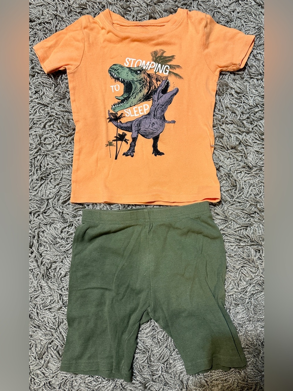Carter's Orange Dinosaur Pajama Set with Green Shorts